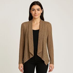 Alberto Makali Womens Medium Brown‎ Asymmetrical Hem Open Knit Cardigan Sweater